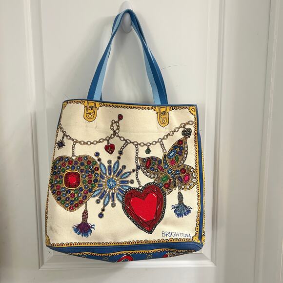 Brighton Large Glittering Love Canvas Tote Jewels Keep Your Spirits Bright 14x16 - Picture 1 of 12